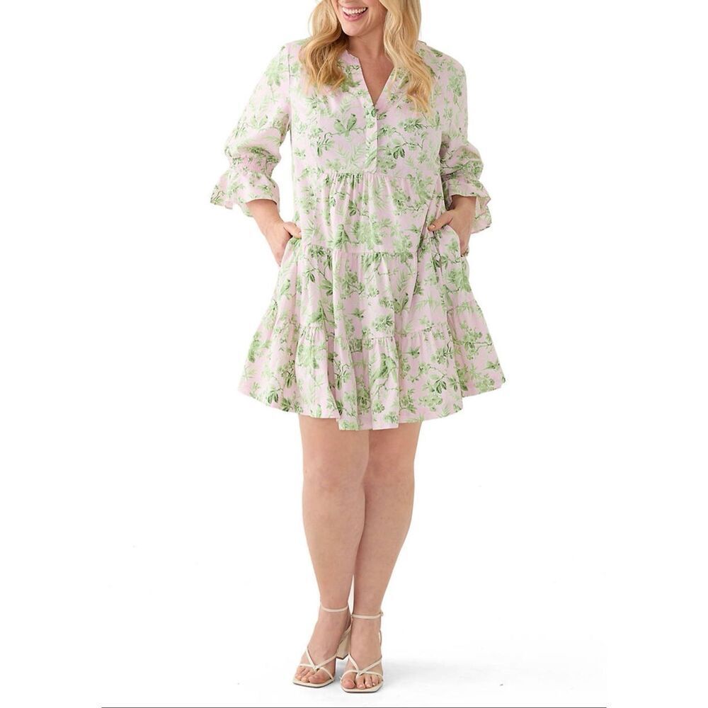 New! Crown & Ivy Pink and Green Tiered Mini-Dress Sz 2X